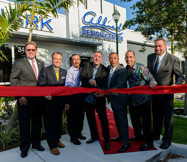 Dan Lindblade, President and CEO of the Greater Fort Lauderdale Chamber of Commerce; Chip LaMarca, Broward County Commissioner; David Feinberg, Facilities Manager; Bill Feinberg, President and Co-founder of Allied Kitchen & Bath; Joe Feinberg, Vice President and Co-founder of Allied Kitchen & Bath; Rob Feinberg, CKD and CAPS Designer and Tim Lonergan, Oakland Park Mayor.