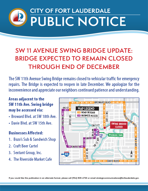 SW 11th Avenue Swing Bridge Closed Through December