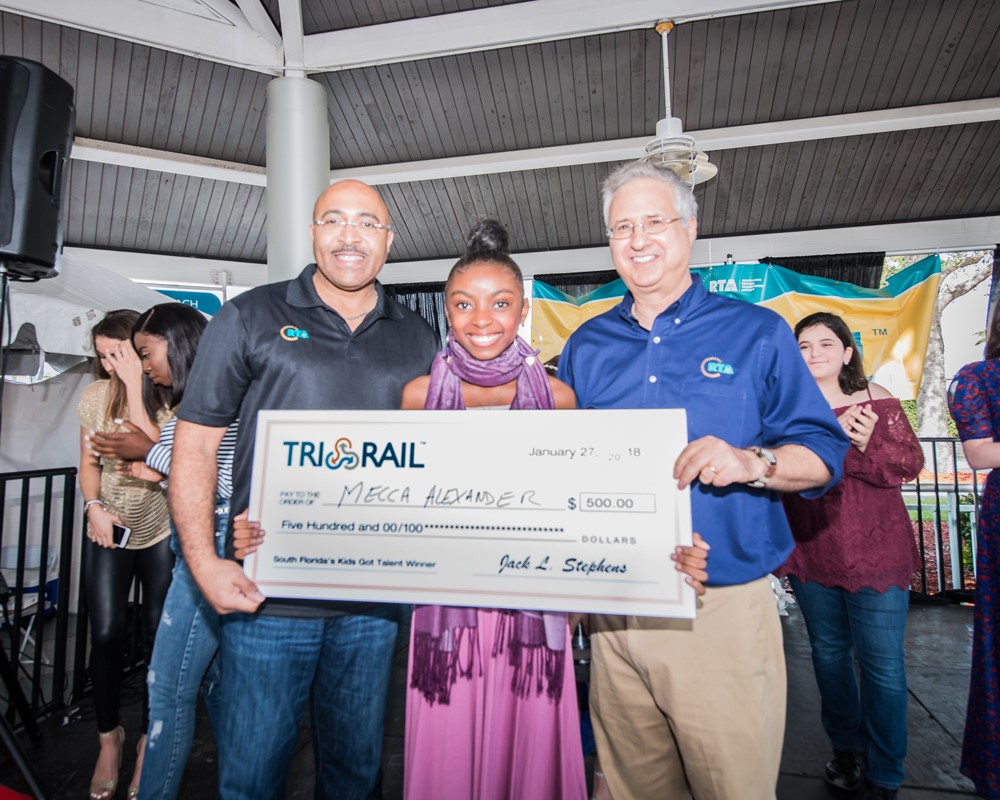 (From left to right) SFRTA/Tri-Rail Deputy Executive Director Mikel Oglesby, 1st place winner Mecca Alexander and Palm Beach County Commissioner / former Governing Board Chair for SFRTA/Tri-Rail PHOTO CREDIT: Michael Murphy Photography 