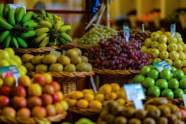 Fruit stand with various types of fruit