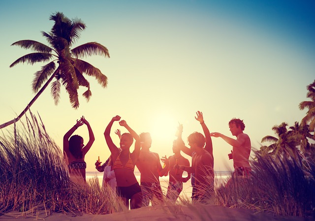 Friends having fun on the beach.