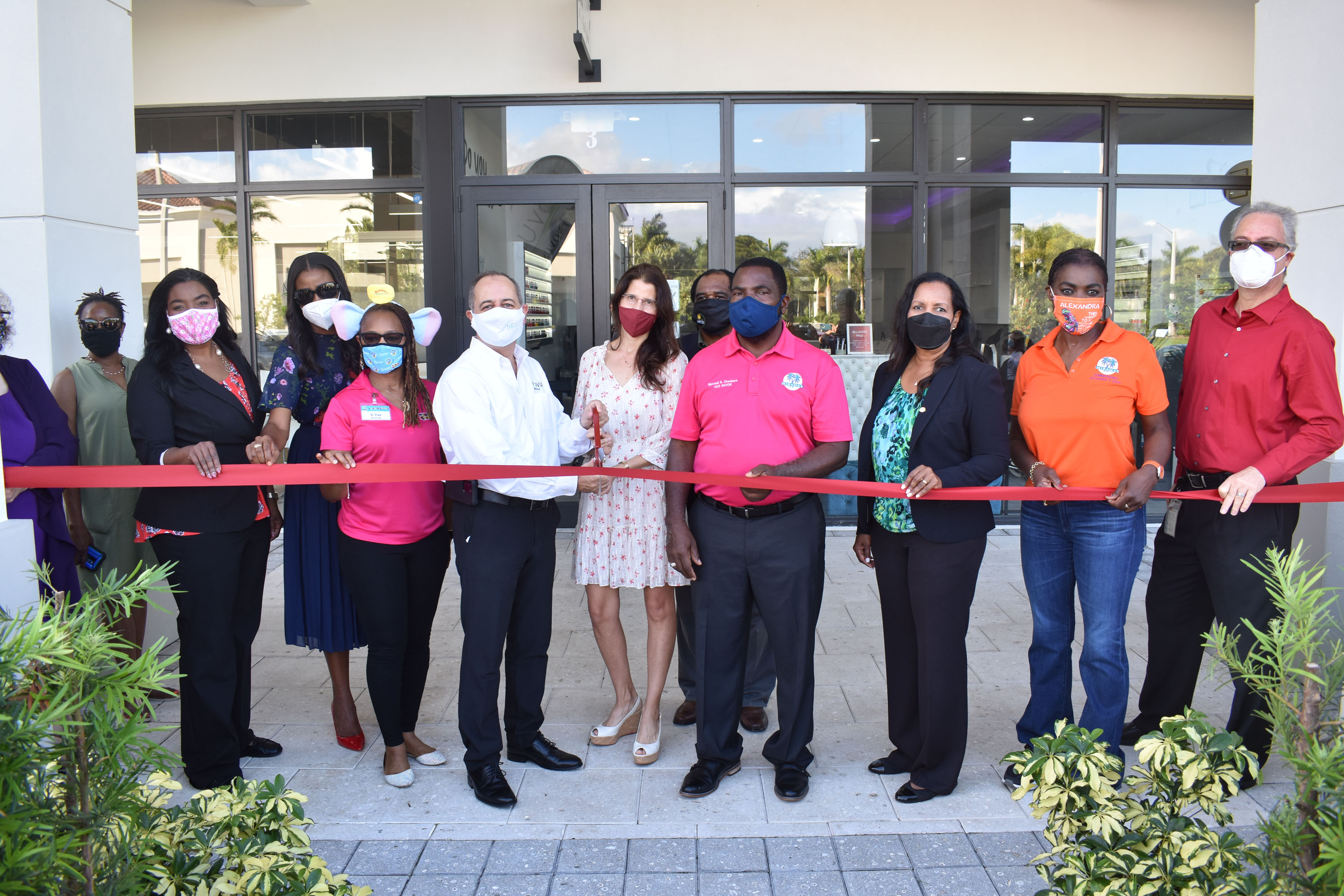 Ribbon Cutting: Broward County Commissioner Dr. Barbara Sharief; Assistant City Manager Shaun Gayle; Dr. Grace Huxtable-Mount; Elit Founding Partner Victor E. Taurizano; Monica Leuze; Assistant City Manager Kelvin L. Baker, Sr.; Miramar Commissioners Yvette Colbourne and Alexandra P. Davis; and Miramar Senior Planner Michael Alpert.