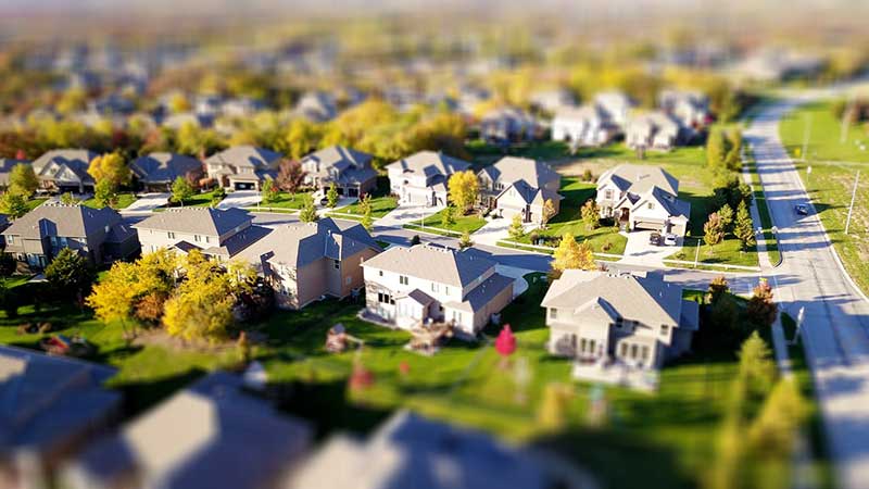 A model of houses in the suburbs.