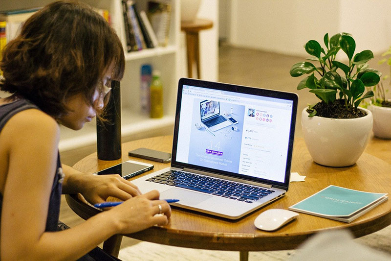 A woman working from home