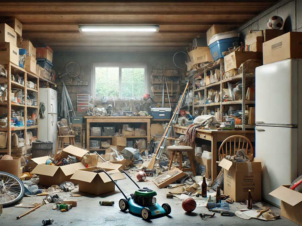 cluttered garage